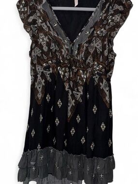 Vintage free people geo print ruffle frock twilight combo dress size small